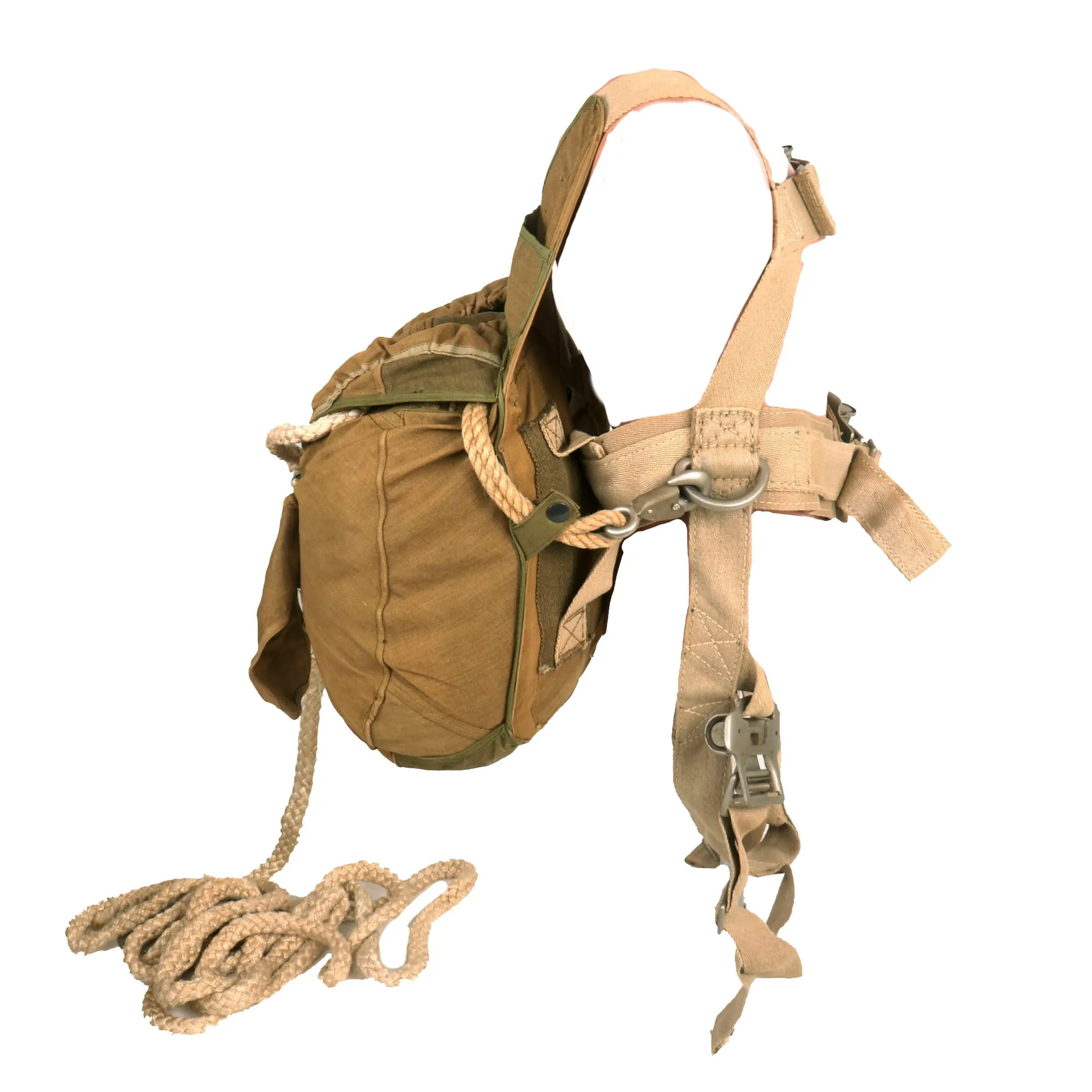 Original German WWII Luftwaffe Fallschirmjäger Parachute Complete Set with Harness and Transit Chest dated 1944