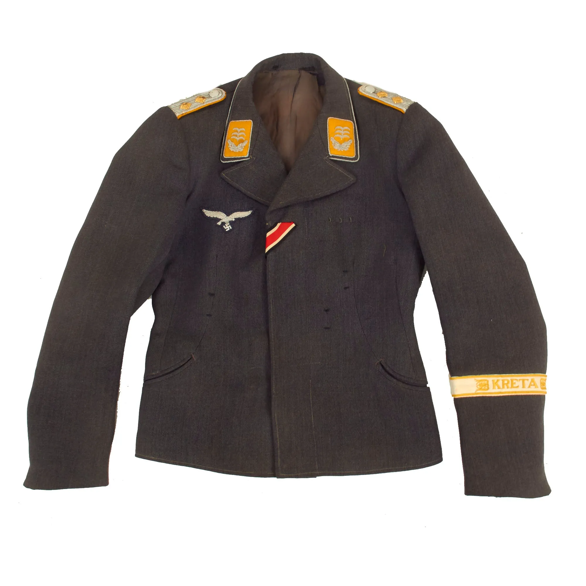 Original German WWII Luftwaffe Flight Branch Hauptmann's Fliegerbluse Tunic with Jagdgeschwader Richthofen & KRETA Cuff Titles