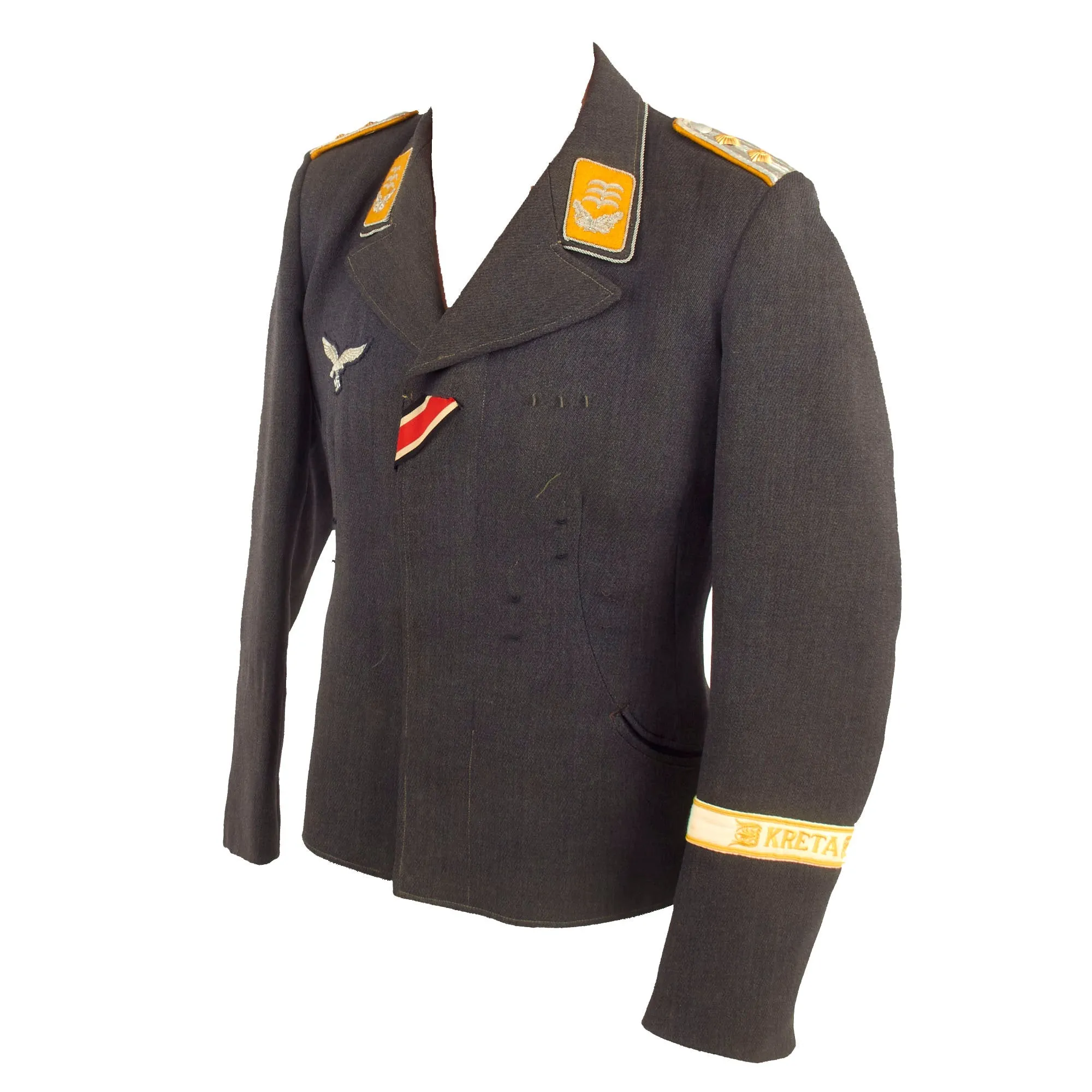 Original German WWII Luftwaffe Flight Branch Hauptmann's Fliegerbluse Tunic with Jagdgeschwader Richthofen & KRETA Cuff Titles