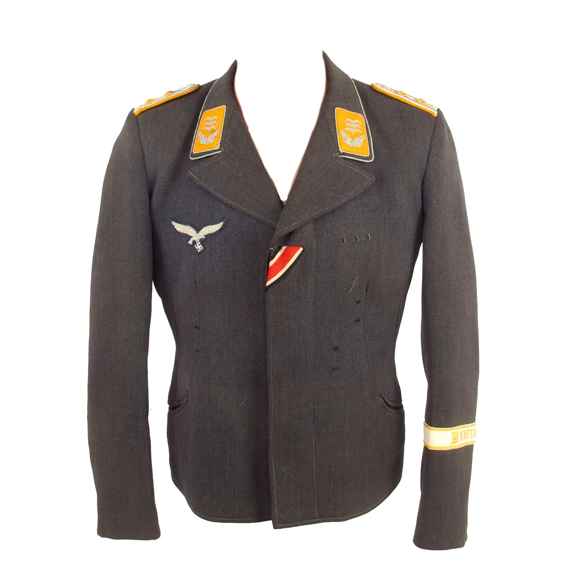 Original German WWII Luftwaffe Flight Branch Hauptmann's Fliegerbluse Tunic with Jagdgeschwader Richthofen & KRETA Cuff Titles