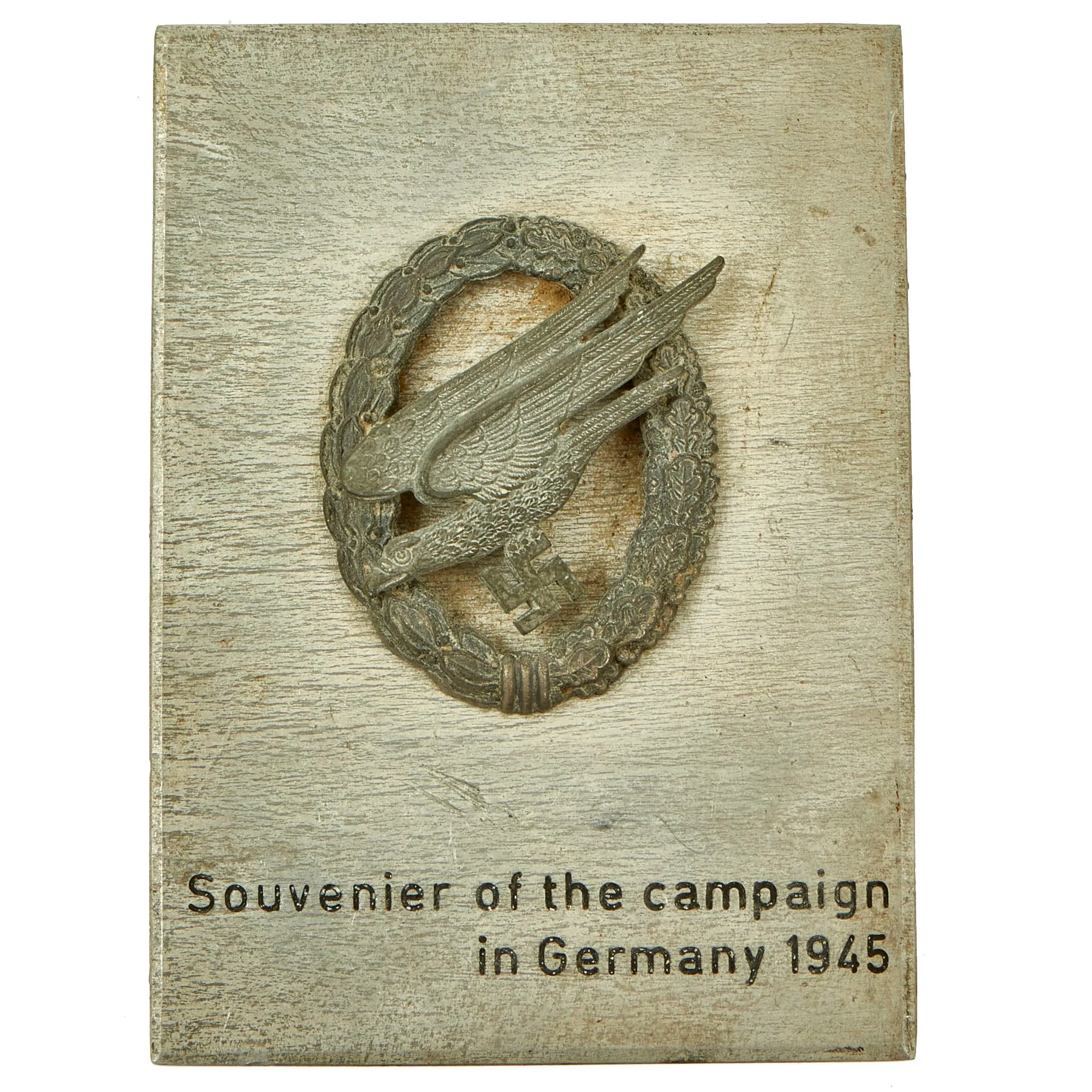 Original German WWII Luftwaffe Paratrooper Fallschirmjäger Badge Mounted on Souvenir Aluminum Plaque - Parachutist Badge