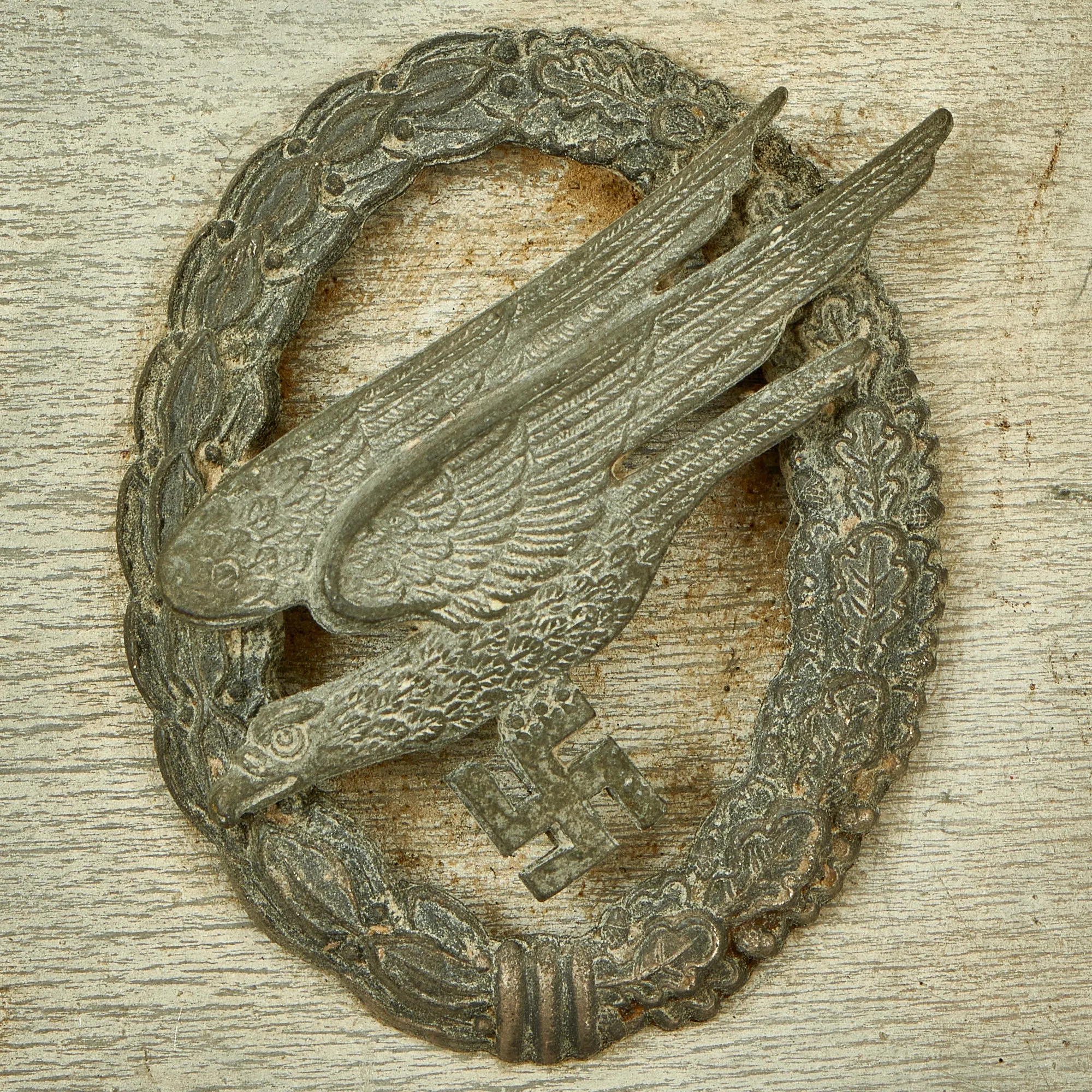 Original German WWII Luftwaffe Paratrooper Fallschirmjäger Badge Mounted on Souvenir Aluminum Plaque - Parachutist Badge