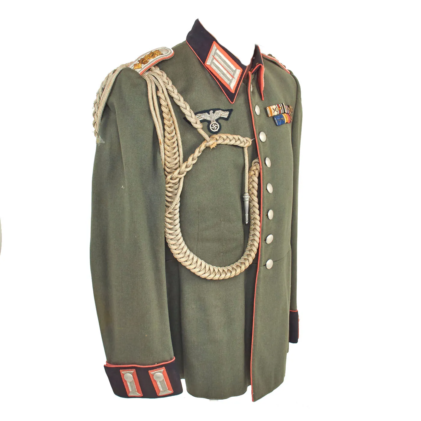 Original German WWII Named 16th Panzerjäger Hauptmann's M35 Waffenrock Dress Tunic with Aiguillette Cords - dated 1938