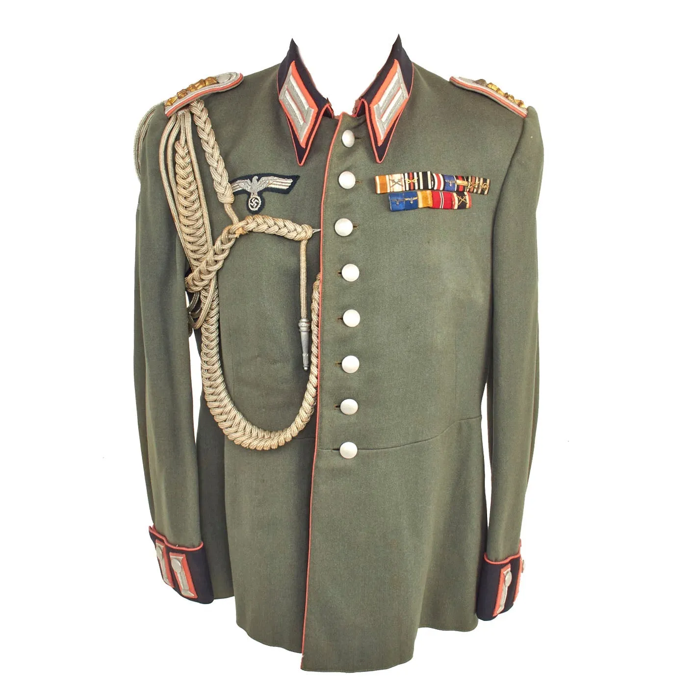 Original German WWII Named 16th Panzerjäger Hauptmann's M35 Waffenrock Dress Tunic with Aiguillette Cords - dated 1938