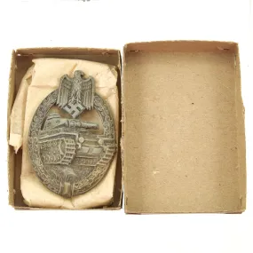 Original German WWII Panzer Assault Tank Badge Bronze Grade by Hermann Aurich in Original Box