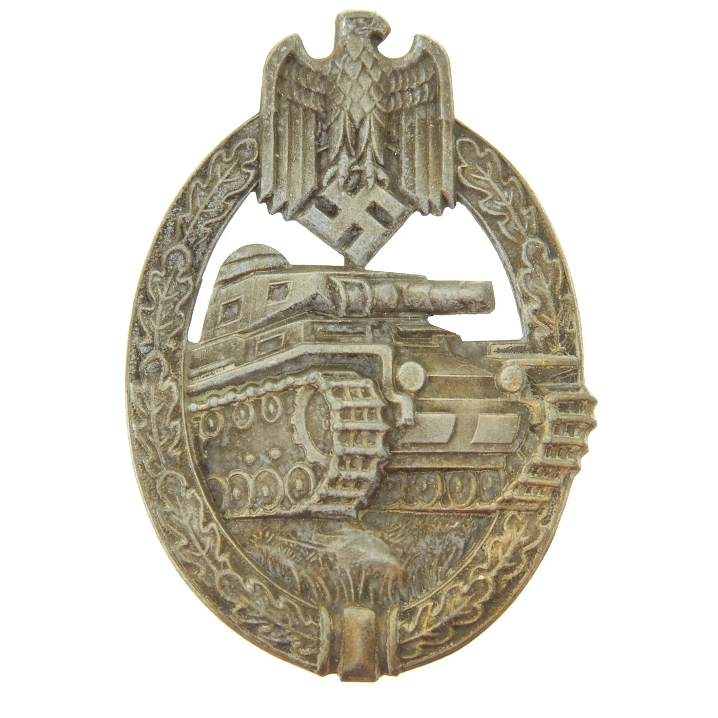 Original German WWII Panzer Assault Tank Badge Bronze Grade by Hermann Aurich in Original Box