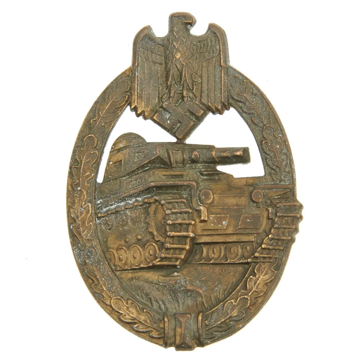 Original German WWII Panzer Assault Tank Badge Type 1 by Hermann Aurich - Bronze Grade