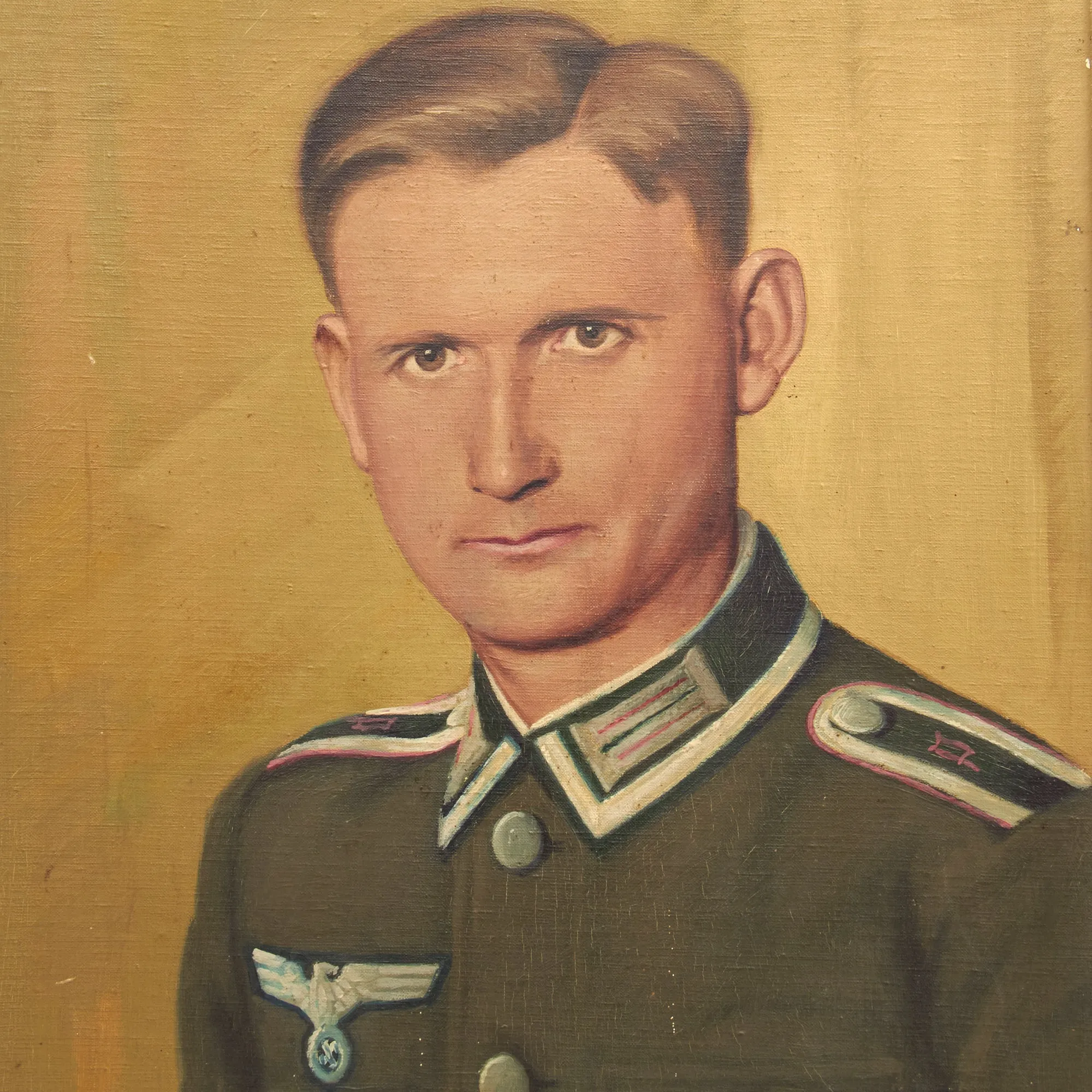 Original German WWII Panzerjäger Anti-Tank Unteroffizier NCO Framed Portrait Painting - Signed and Dated 1945 - 22" x 28"