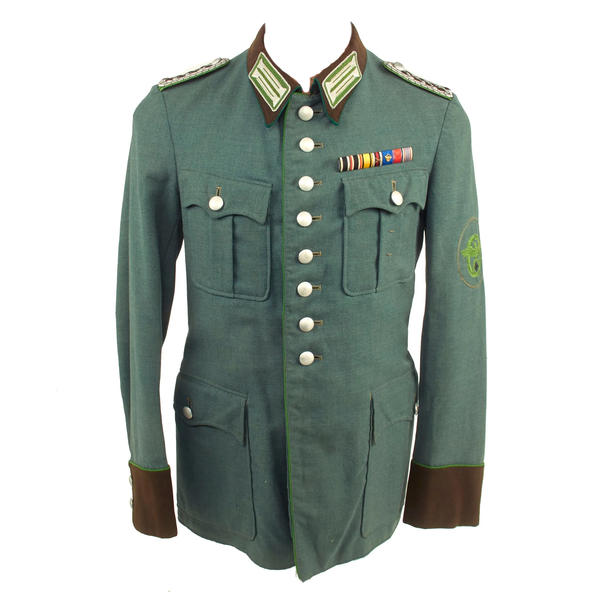 Original German WWII Schutzpolizei Meister NCO's M36 Field Tunic with WWI & WWII Era Medal Bar - Schupo