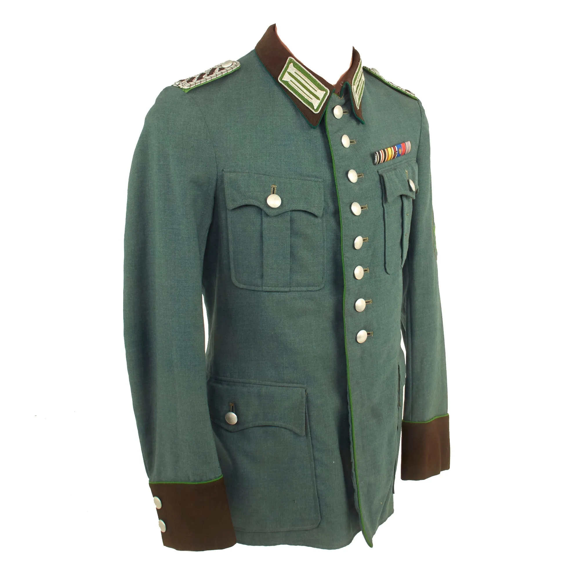 Original German WWII Schutzpolizei Meister NCO's M36 Field Tunic with WWI & WWII Era Medal Bar - Schupo