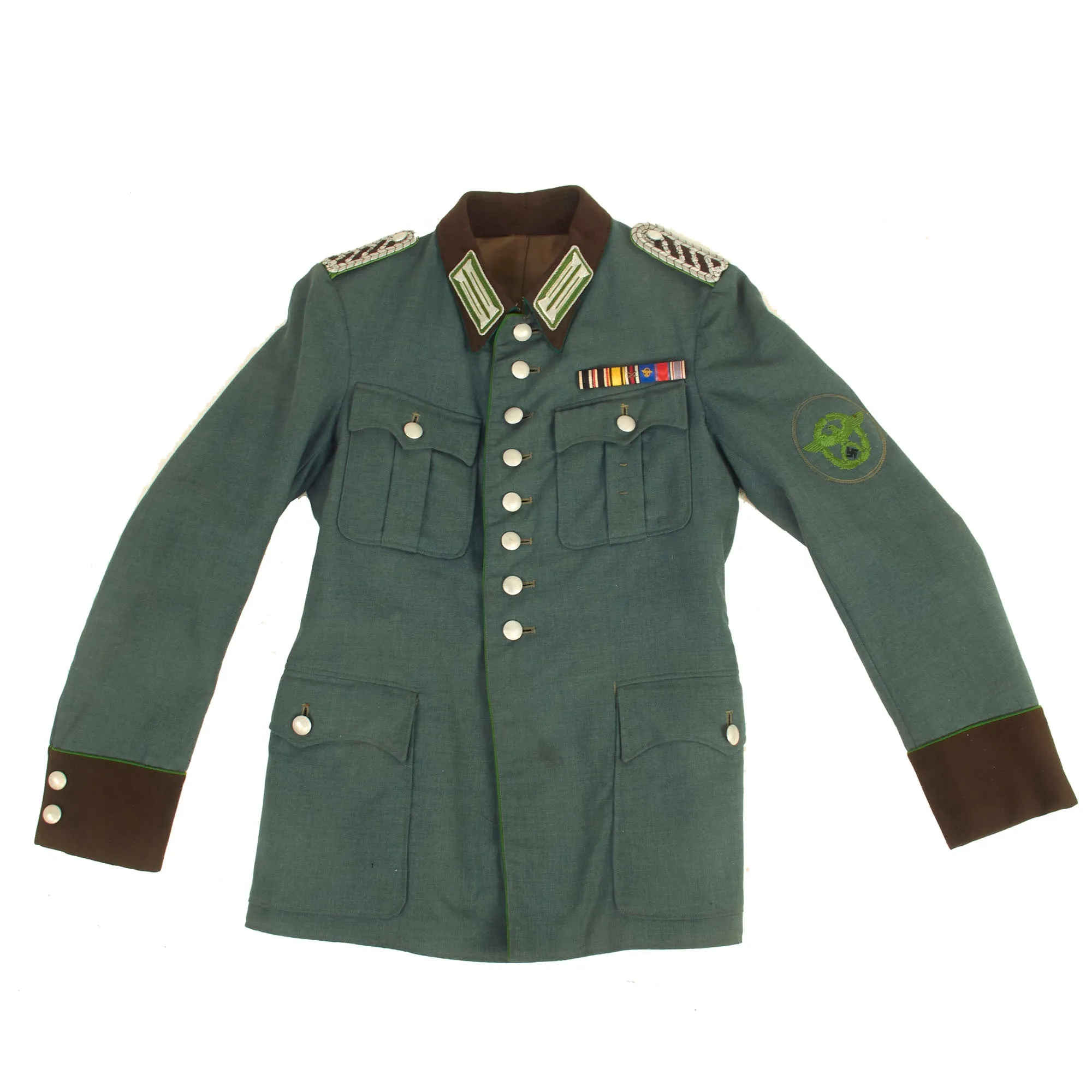 Original German WWII Schutzpolizei Meister NCO's M36 Field Tunic with WWI & WWII Era Medal Bar - Schupo