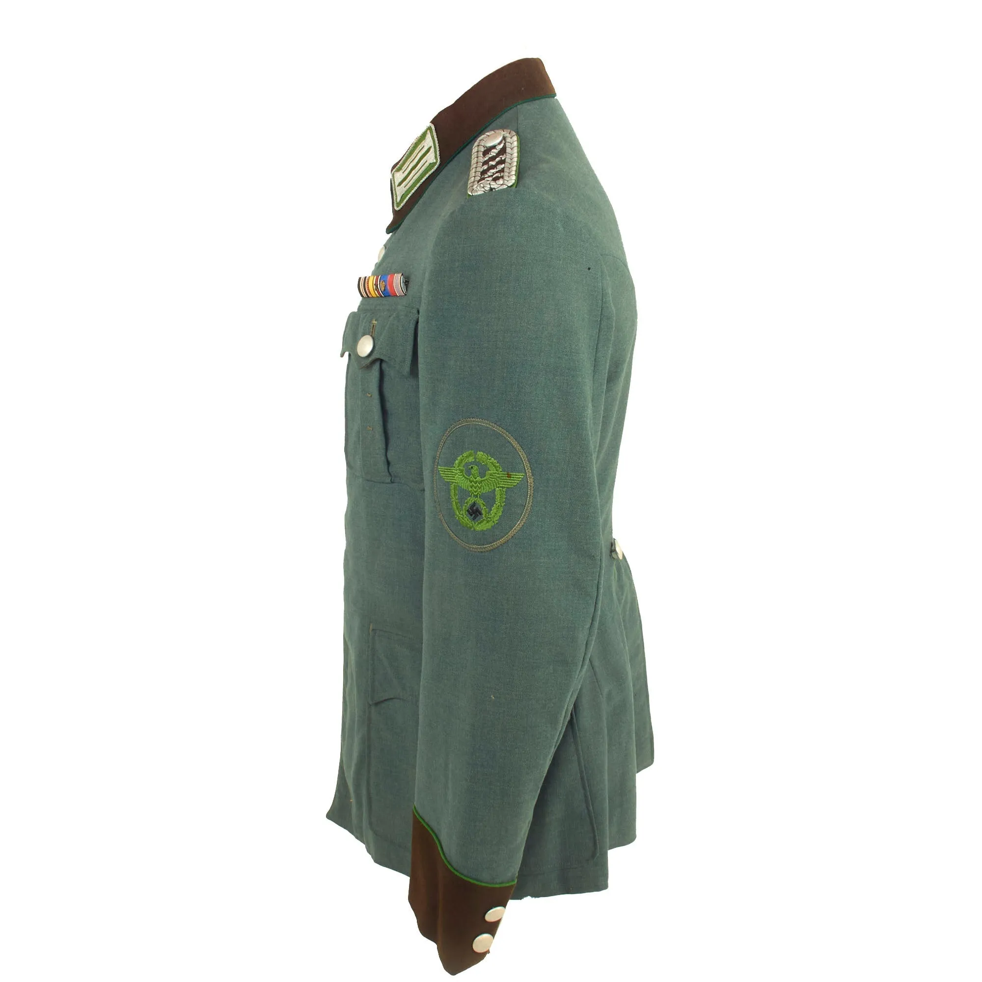 Original German WWII Schutzpolizei Meister NCO's M36 Field Tunic with WWI & WWII Era Medal Bar - Schupo