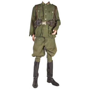 Original German WWII Service Used Heer Army NCO Field Uniform M36 Tunic & Breeches with Field Gear Rig & Jackboots