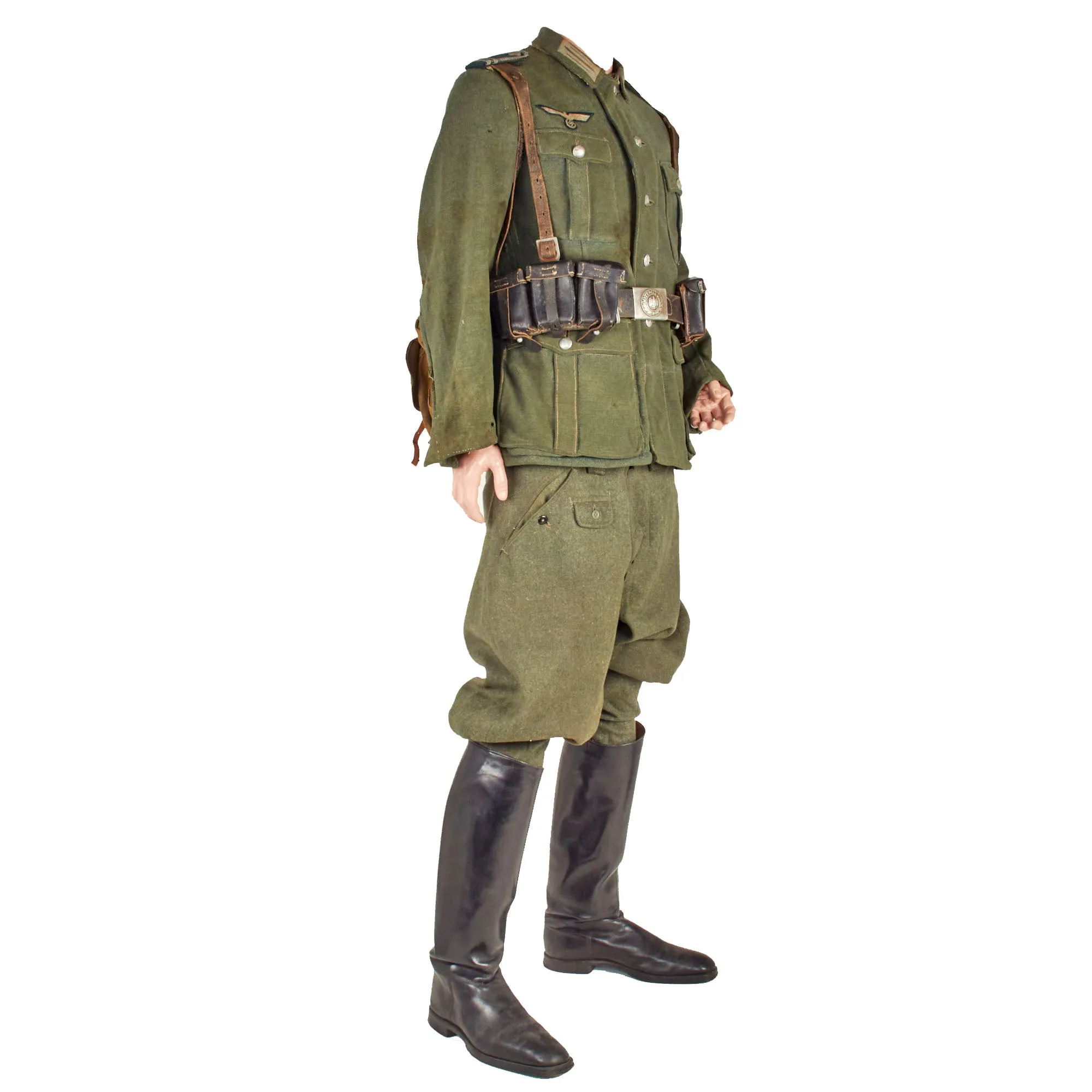 Original German WWII Service Used Heer Army NCO Field Uniform M36 Tunic & Breeches with Field Gear Rig & Jackboots