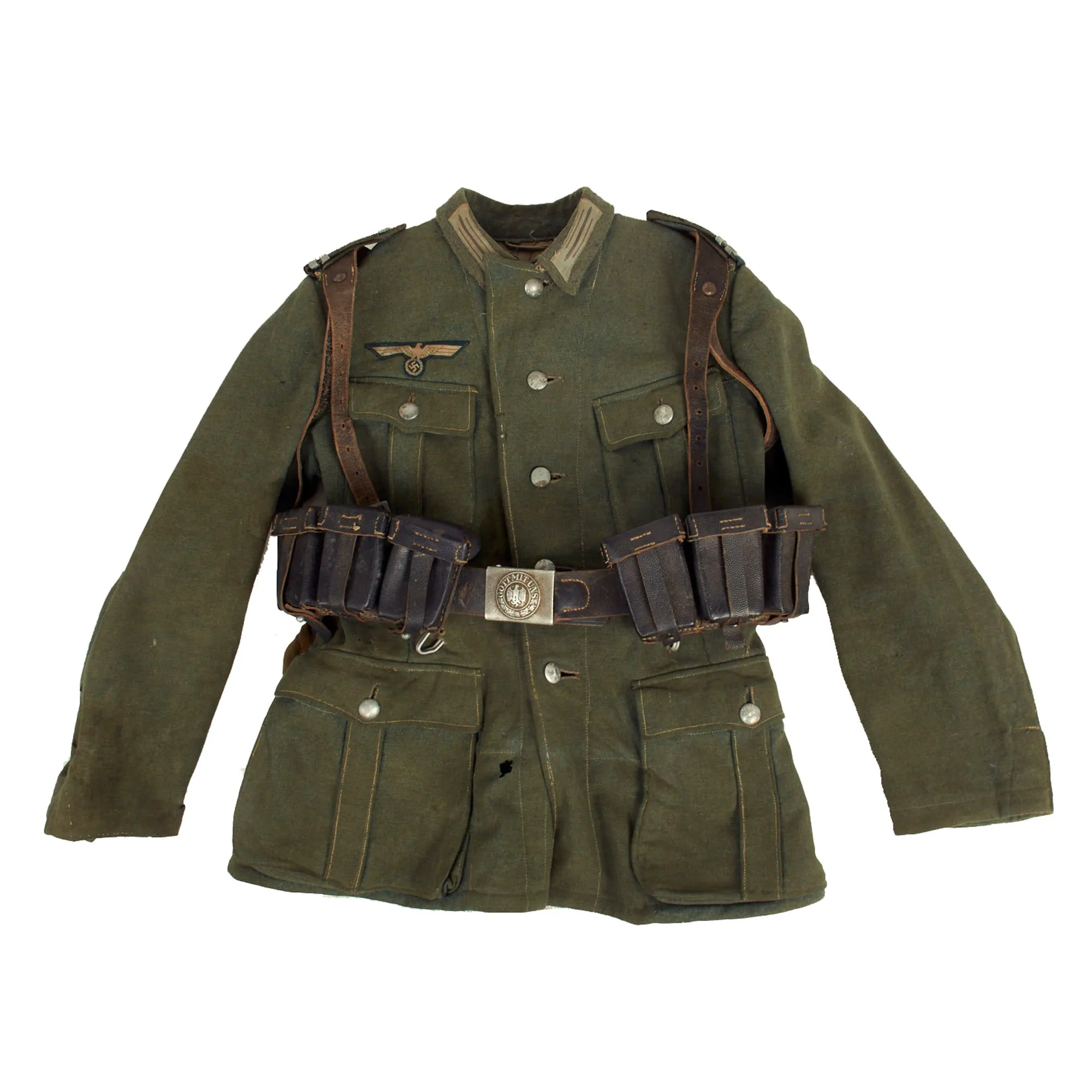 Original German WWII Service Used Heer Army NCO Field Uniform M36 Tunic & Breeches with Field Gear Rig & Jackboots