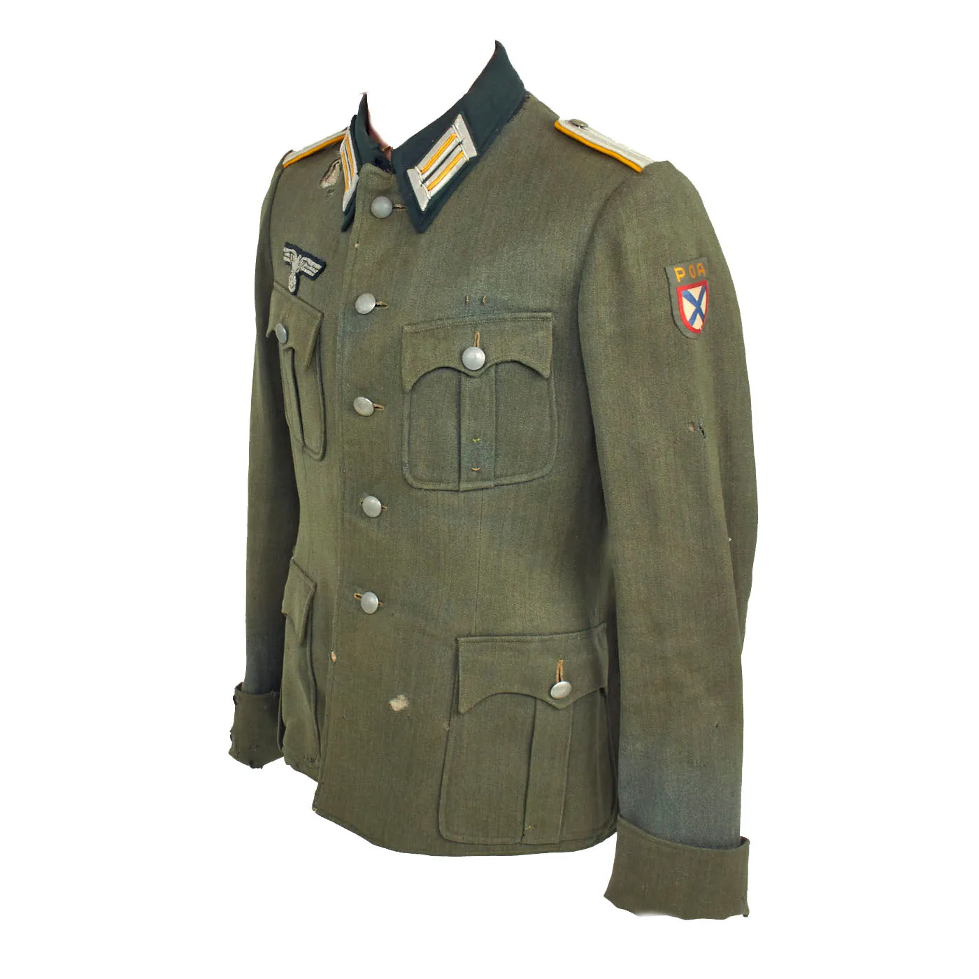 Original German WWII Service Worn Heer Cavalry Officer M36 Tunic with ROA Vlasov Army Patch - dated 1940