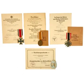 Original German WWII Set of 4 Awards with Documents named to Lt. Hermann Ebenbeck of Light Flak Detachment 74