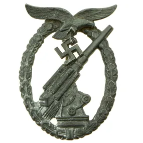 Original German WWII Silver Grade Luftwaffe Anti-Aircraft Flak Badge by E. Ferdinand Wiedmann of Frankfurt