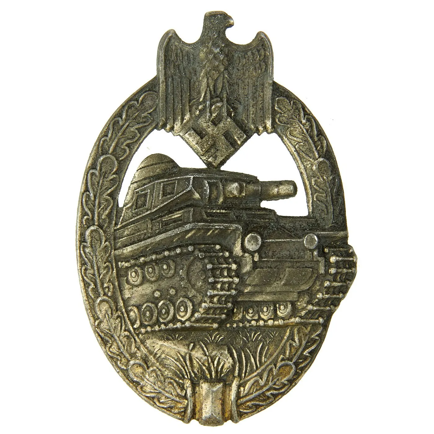 Original German WWII Silver Grade Panzer Assault Tank Badge by A. D. Schwerdt of Stuttgart