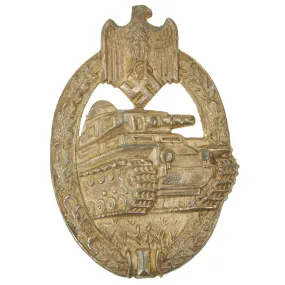 Original German WWII Silver Grade Panzer Assault Tank Badge by Adolf Schloze - Early Scoop Back Version