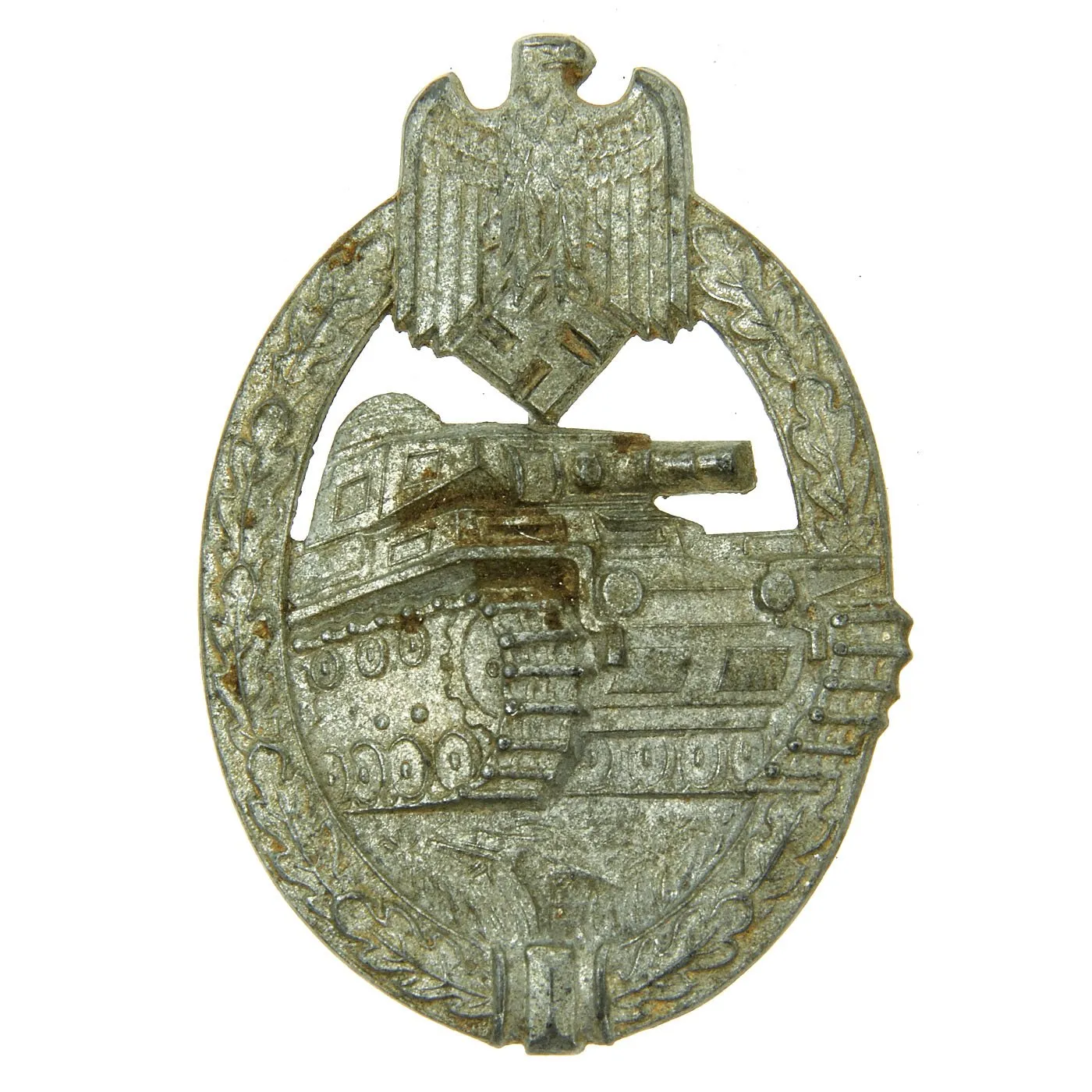 Original German WWII Silver Grade Panzer Assault Tank Badge by Hermann Aurich - Solid Version