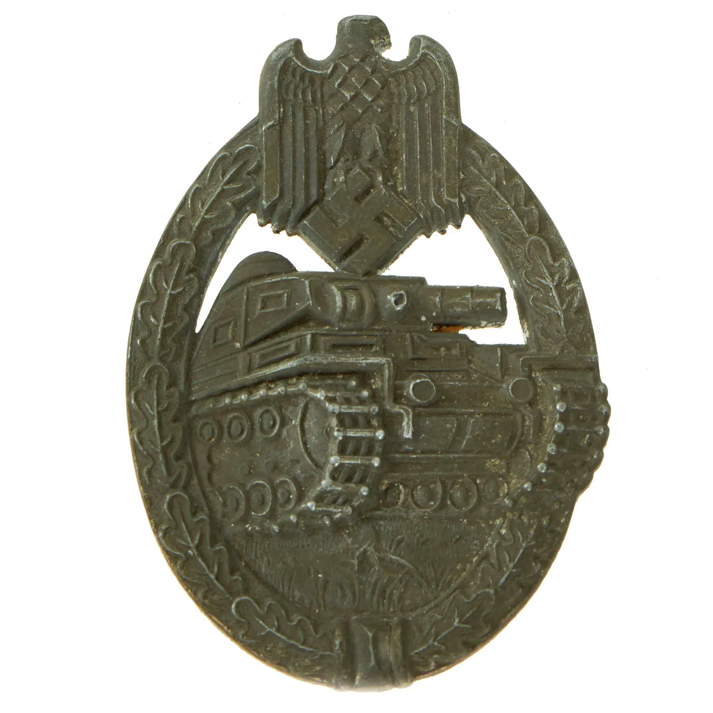 Original German WWII Silver Grade Panzer Assault Tank Badge by Rudolf Richter of Schlag - Solid Back Version