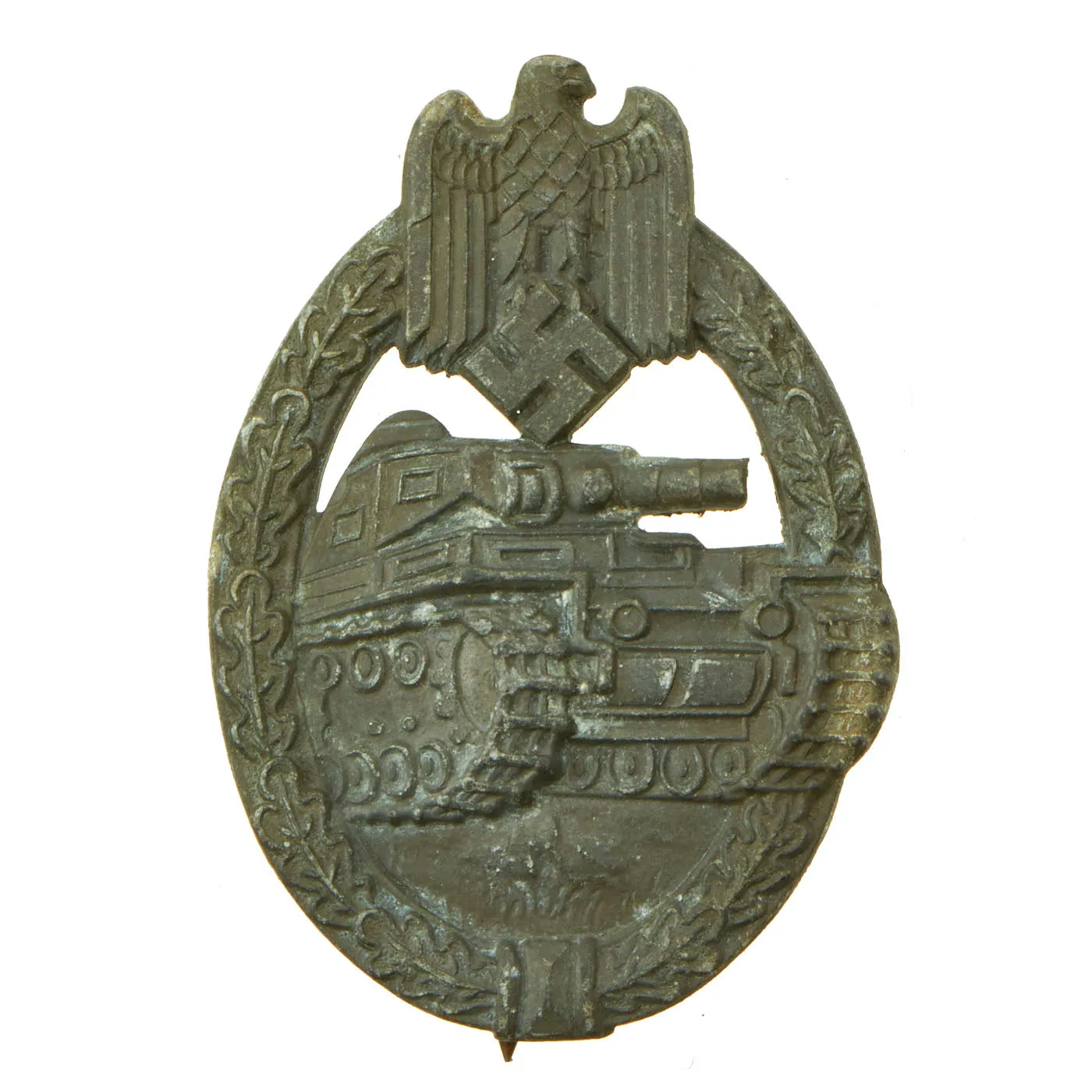 Original German WWII Silver Grade Panzer Assault Tank Badge by Rudolf Souval - Solid Back Version