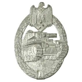 Original German WWII Silver Grade Panzer Assault Tank Badge - Solid Flat Back Version