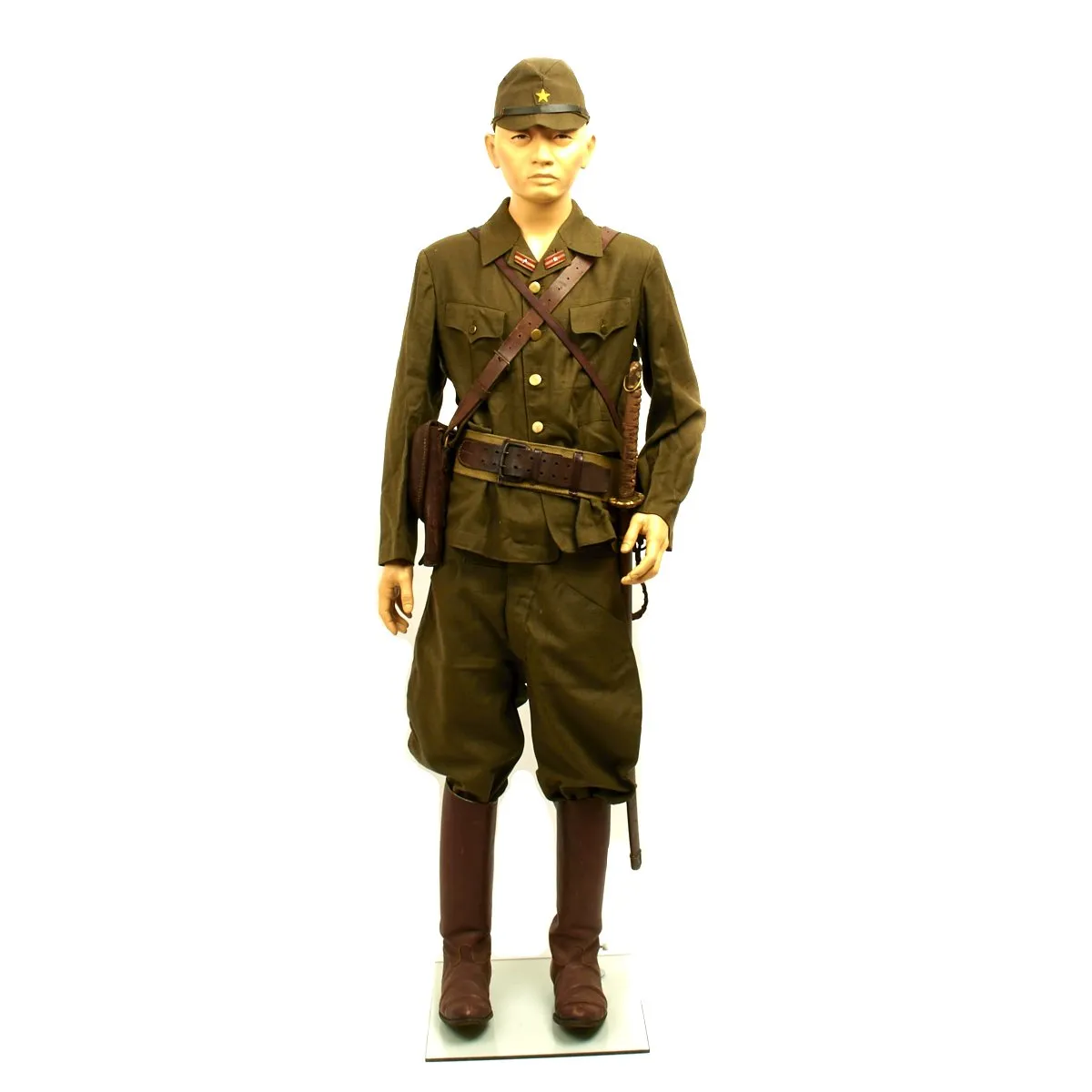 Original Japanese WWII Officer Tropical Uniform Group with Katana and Full Size Mannequin