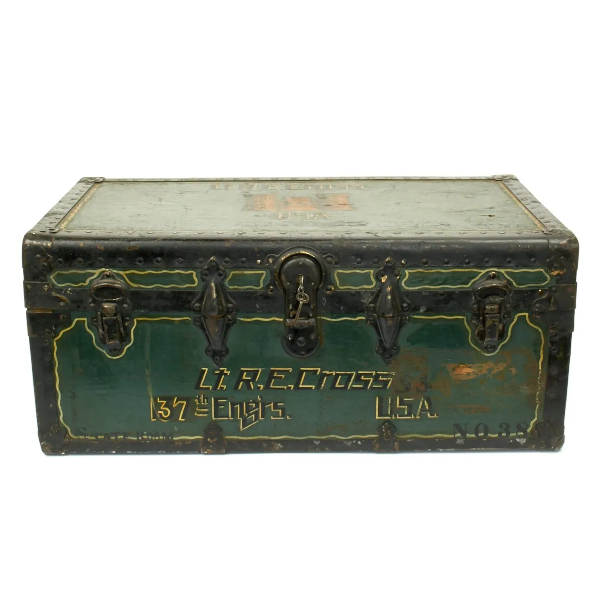 Original U.S. WWI Army Officer Engineer Named Painted Trunk Grouping