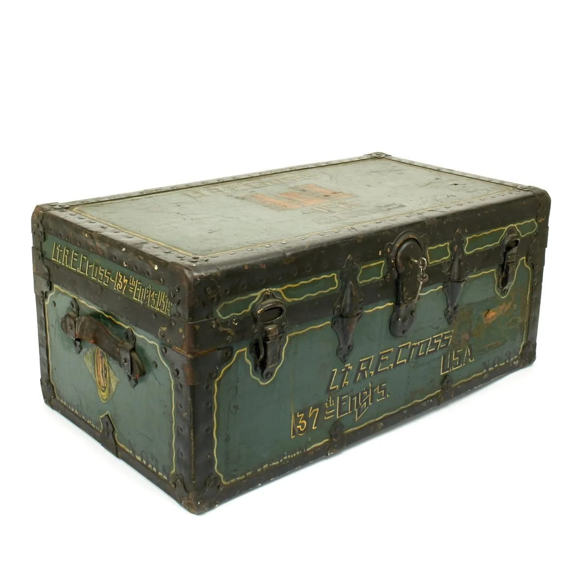 Original U.S. WWI Army Officer Engineer Named Painted Trunk Grouping