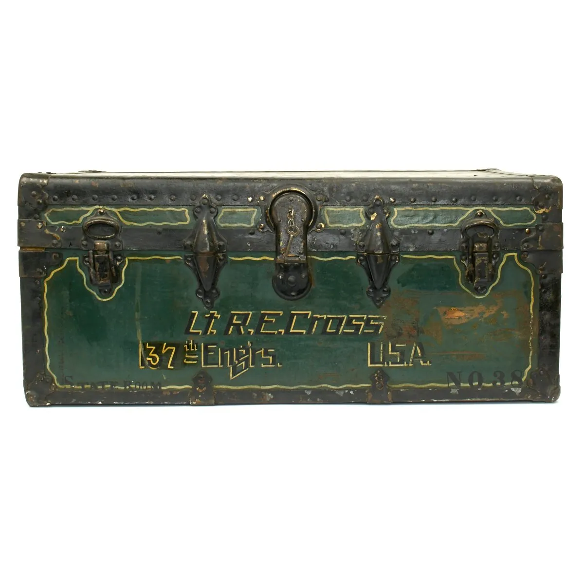 Original U.S. WWI Army Officer Engineer Named Painted Trunk Grouping