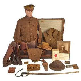 Original U.S. WWI Large 110th Infantry Regiment, 28th Infantry Division Time Capsule Trunk Grouping For Captain John D. Hitchman, Regiment Adjutant - Features Painted Helmet, Uniform, M1902 Sword and More