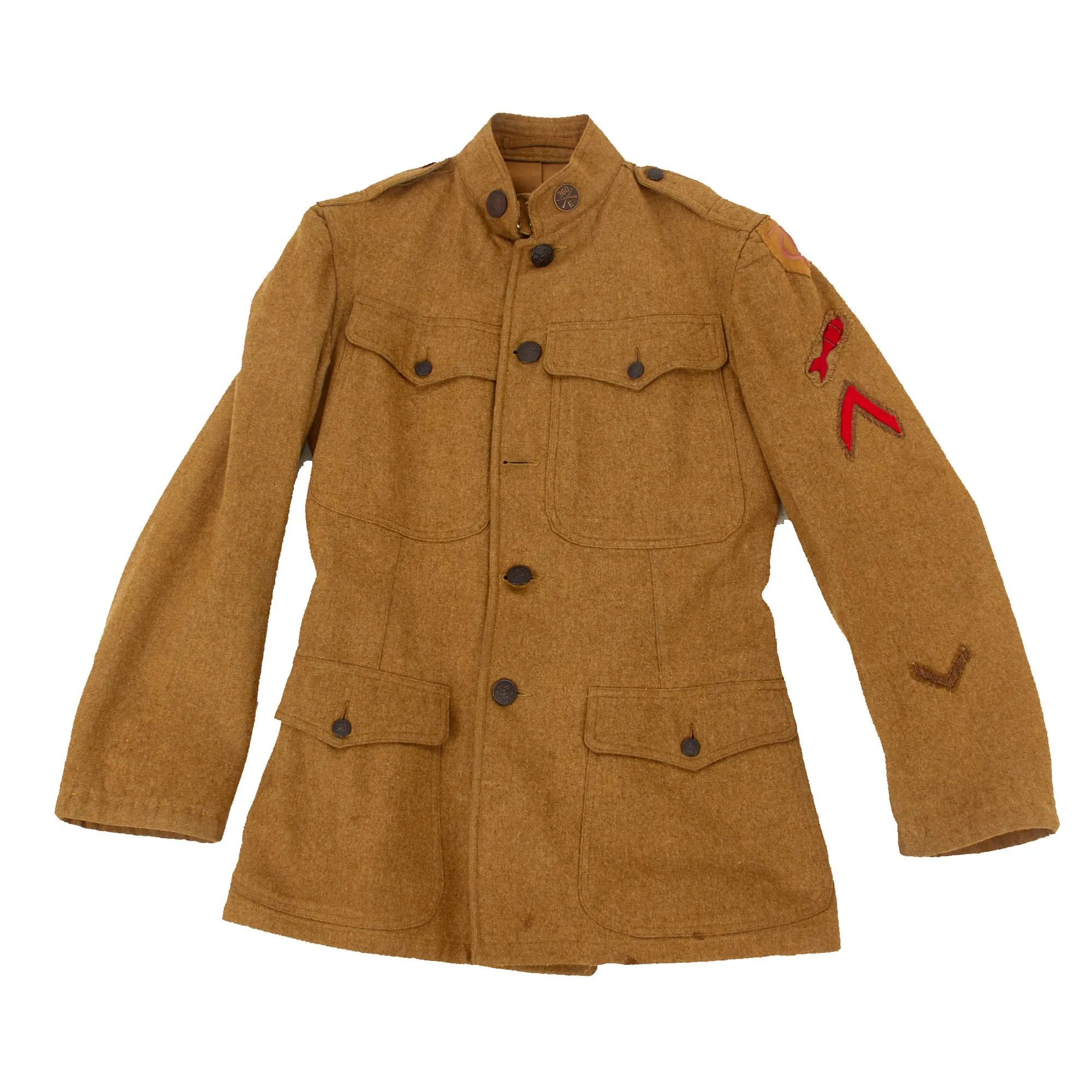 Original U.S. WWI US Army 90th Infantry Division, 360th Infantry Regiment, Trench Mortar Battery Patched Uniform Jacket