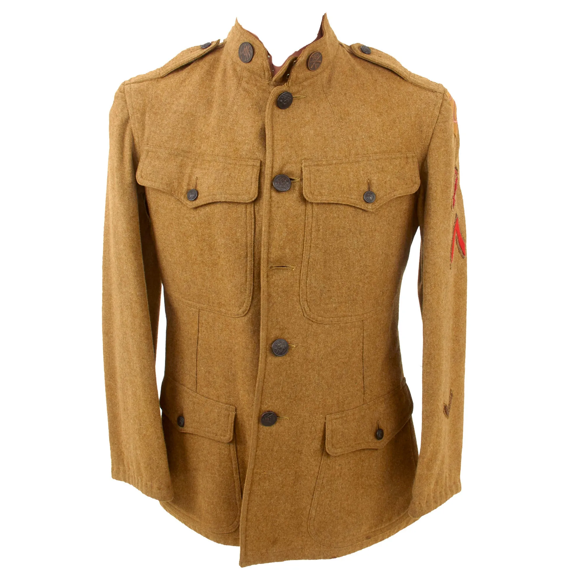 Original U.S. WWI US Army 90th Infantry Division, 360th Infantry Regiment, Trench Mortar Battery Patched Uniform Jacket