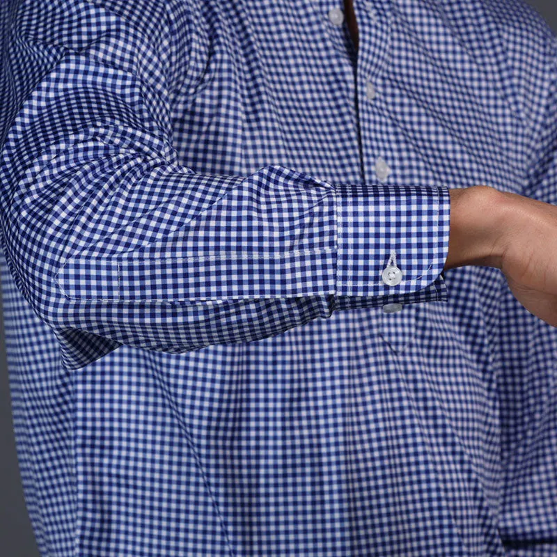 Oxford Button Down Collar Polo Long Sleeve Blue Gingham