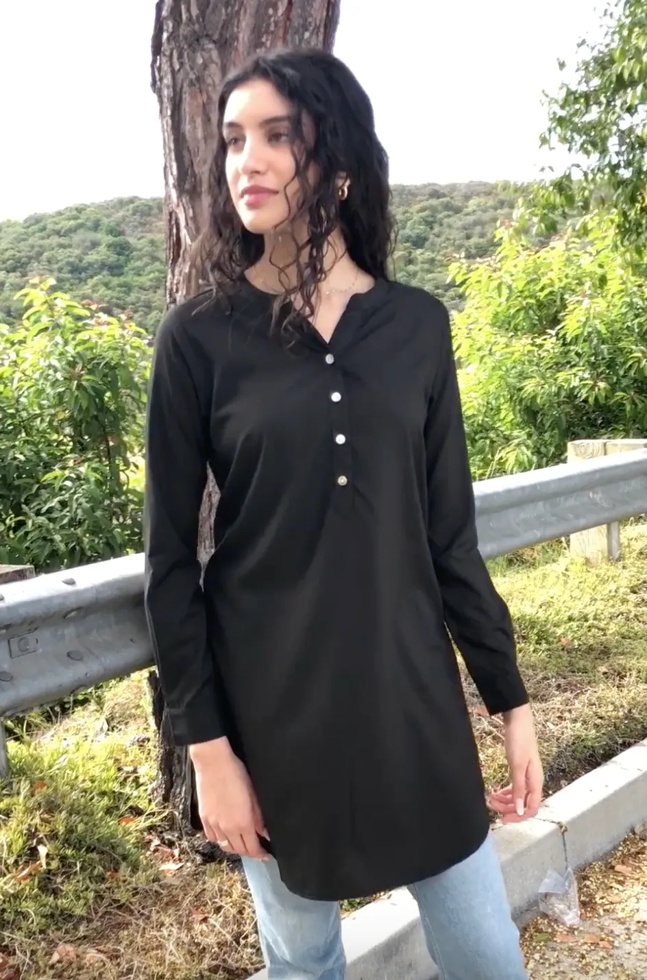 Parisa Mostly Cotton Long Modest Everyday Tunic - Black