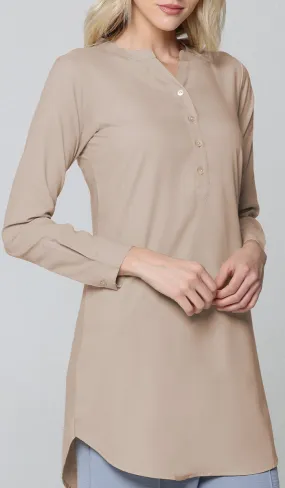 Parisa Mostly Cotton Long Modest Everyday Tunic - Mocha