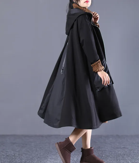 Patchwork Autumn A-line Long Women Casual Hooded Parka Plus Size Coat Jacket JT201002