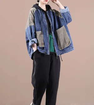 Patchwork Denim A-line Short Women Casual Parka Plus Size Fall Coat Jacket JT200945