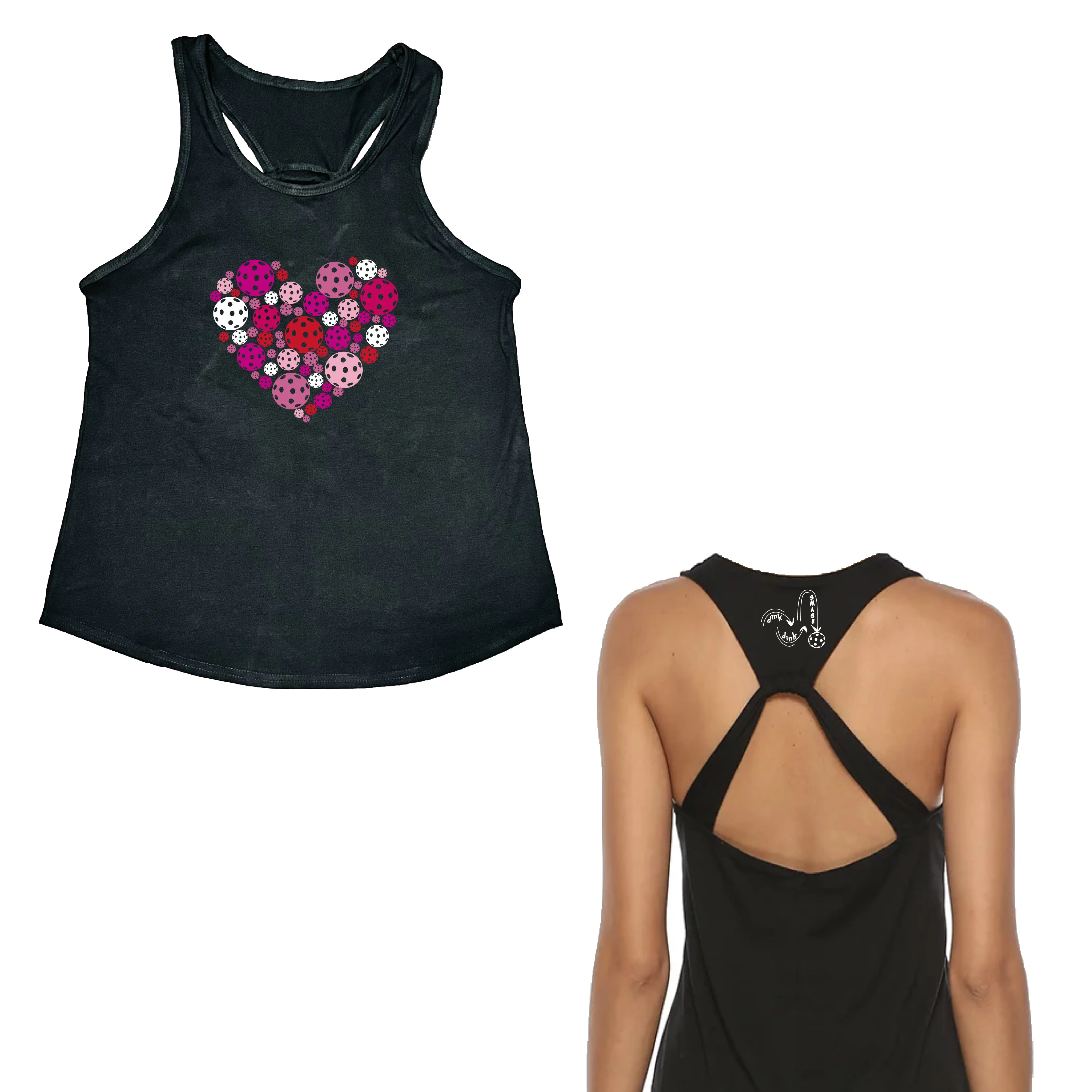 Pickleball Heart | Women's Open X-Back Pickleball Tank | Quick Dry Athletic Shirt