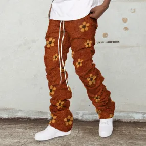 Plush polar fleece printed casual street pants