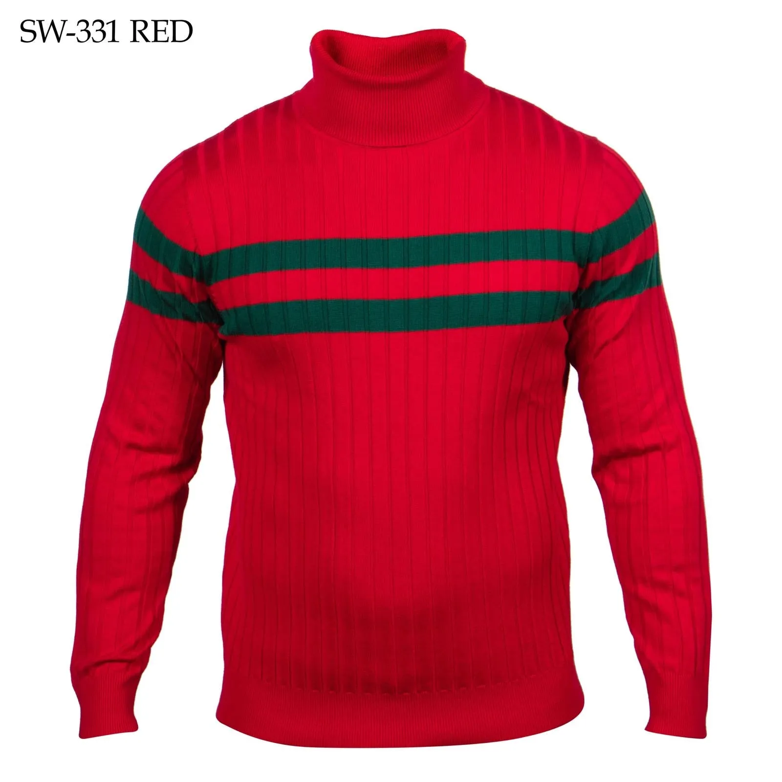 Prestige Designer Men's Red Turtleneck Sweater Red Green Strips