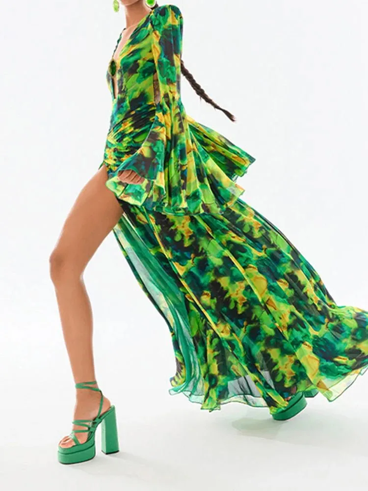 Print Flare Sleeve Backless Party Dress - Trendy Summer Fashion for Women