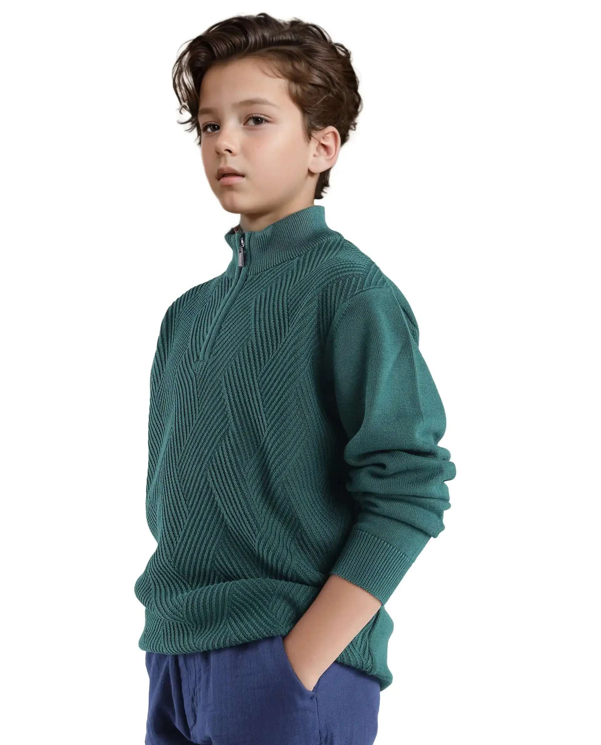 Rare Ones Kids Tron Dark Green Cotton Full Sleeve Zipper Regular Fit Sweater