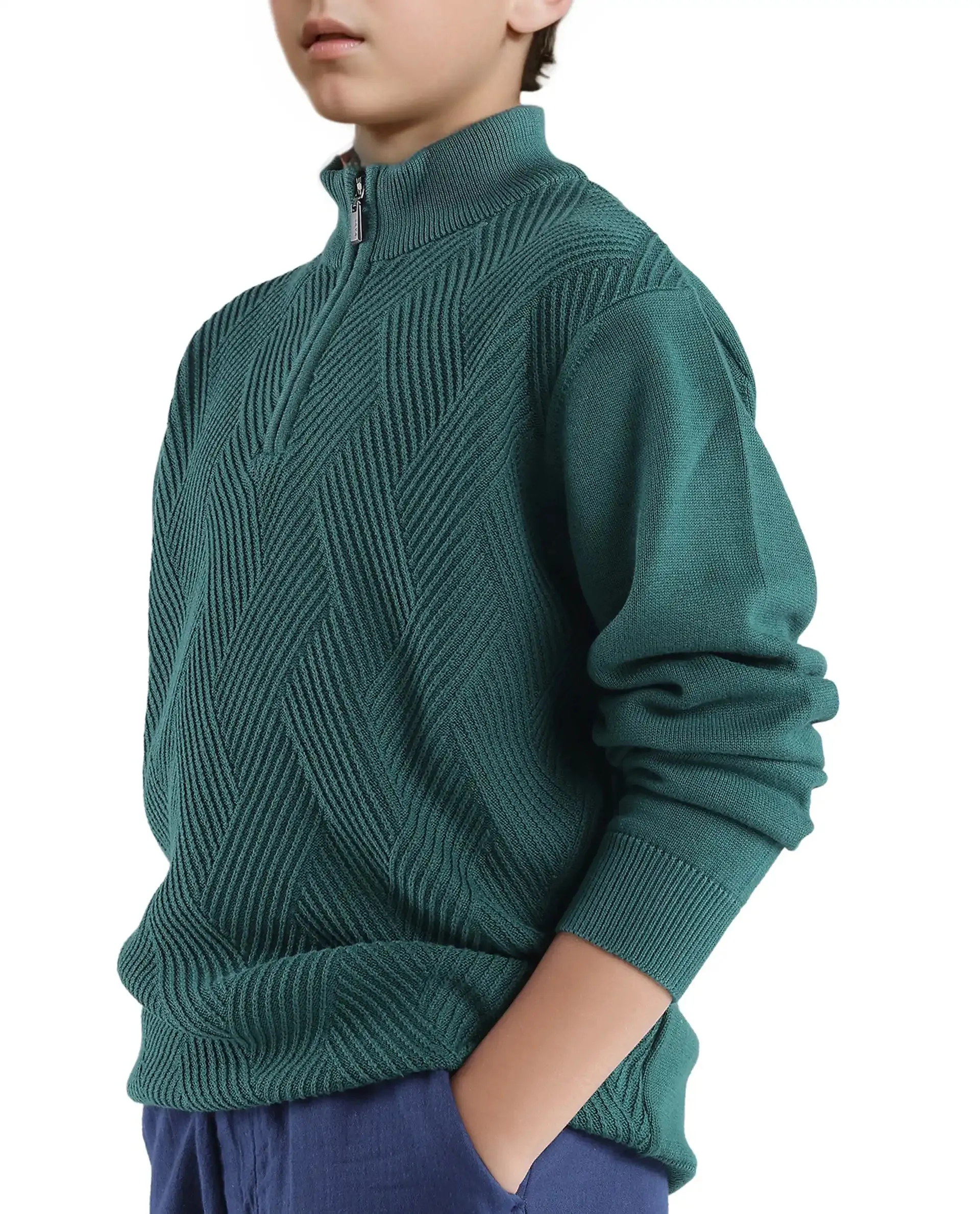 Rare Ones Kids Tron Dark Green Cotton Full Sleeve Zipper Regular Fit Sweater