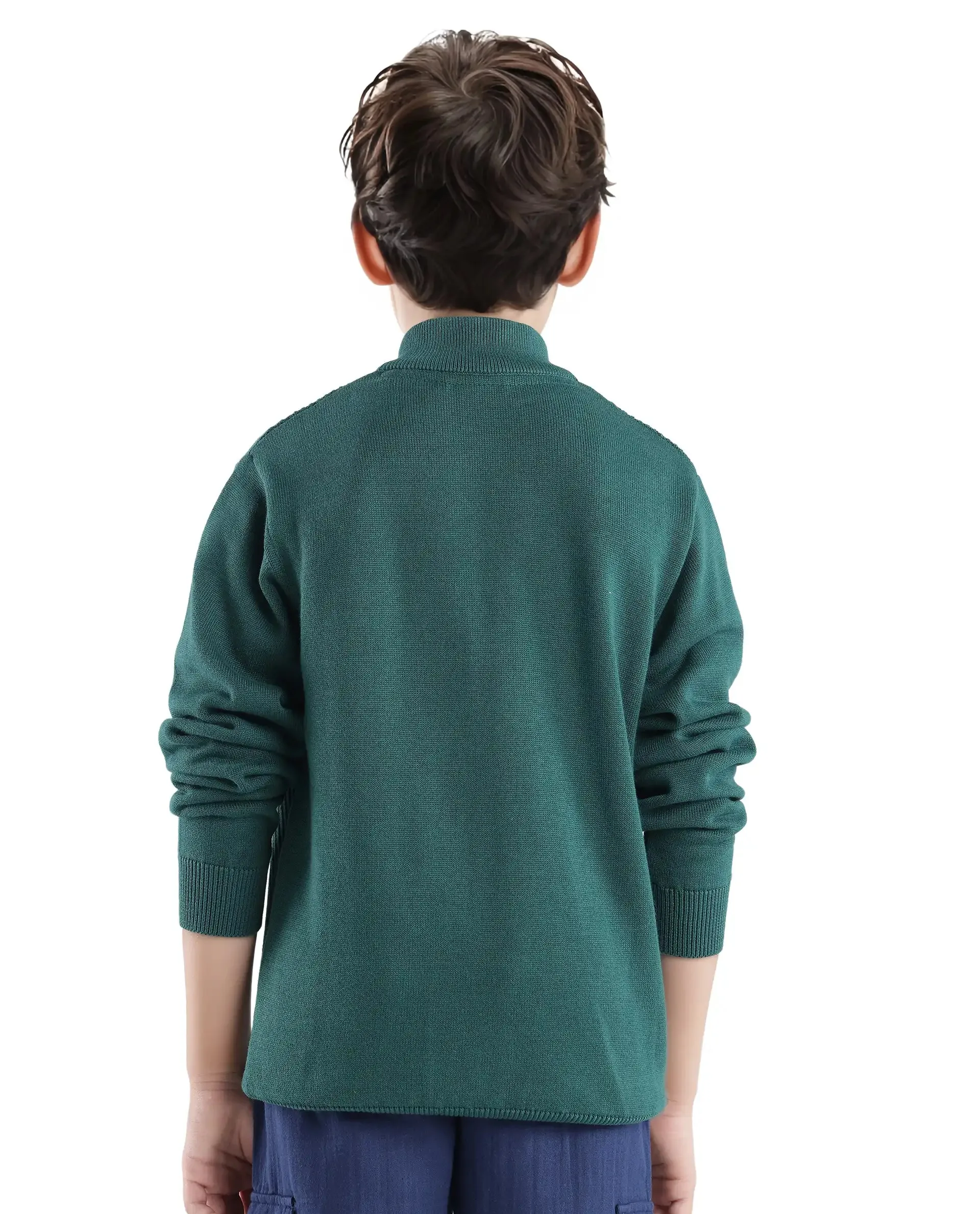 Rare Ones Kids Tron Dark Green Cotton Full Sleeve Zipper Regular Fit Sweater