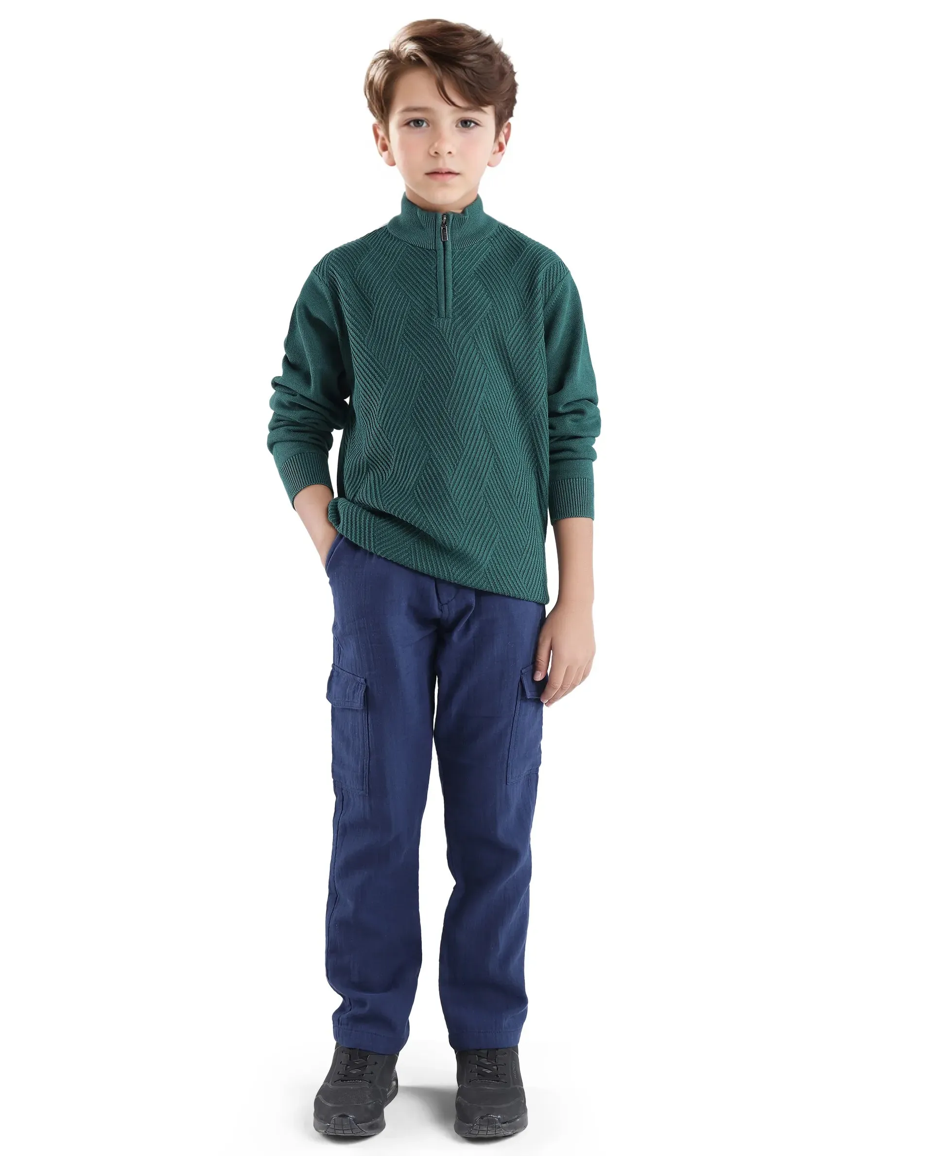 Rare Ones Kids Tron Dark Green Cotton Full Sleeve Zipper Regular Fit Sweater