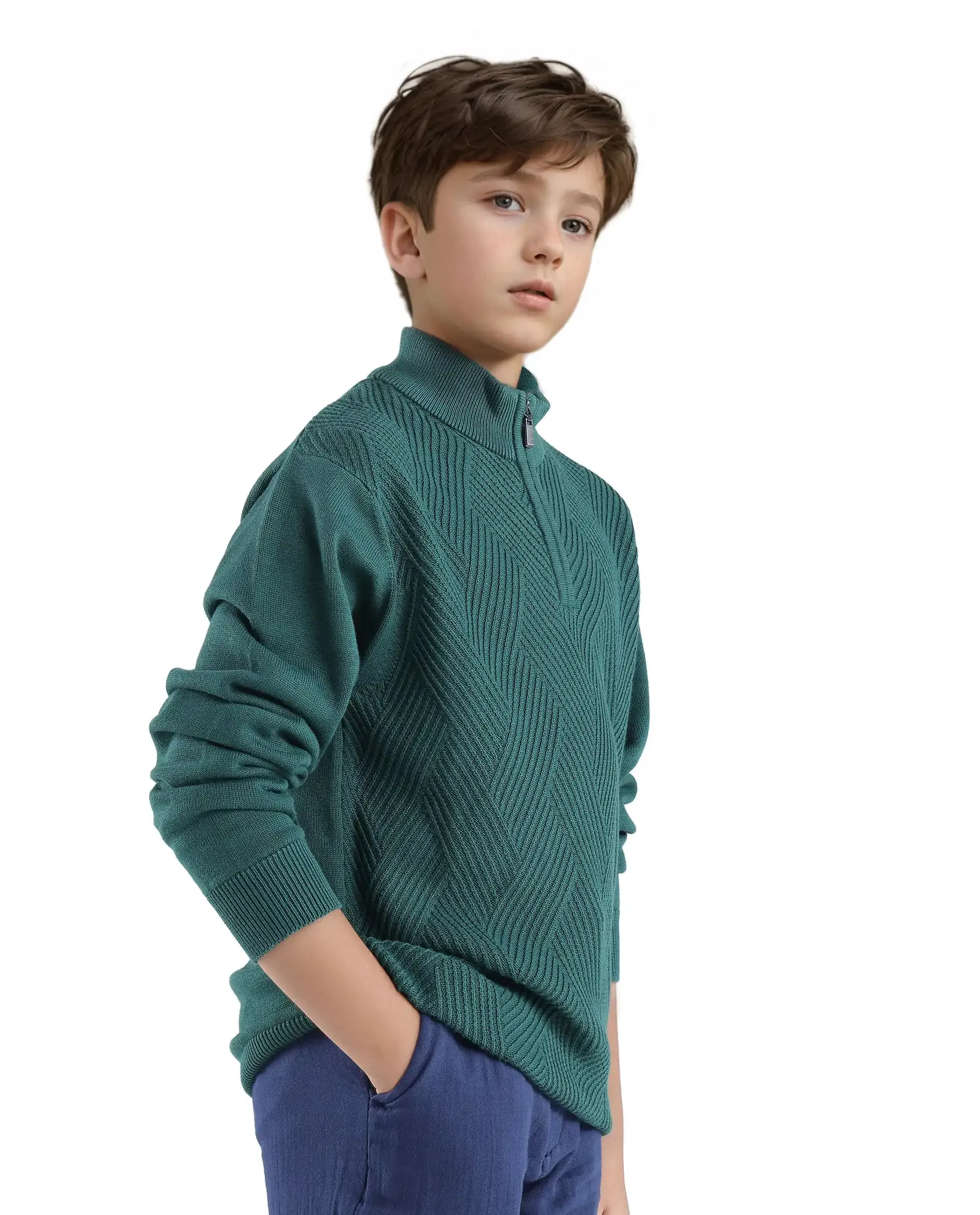 Rare Ones Kids Tron Dark Green Cotton Full Sleeve Zipper Regular Fit Sweater