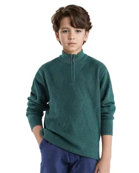 Rare Ones Kids Tron Dark Green Cotton Full Sleeve Zipper Regular Fit Sweater